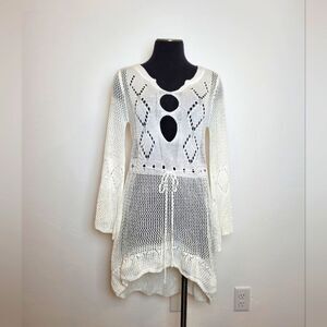Sheer Crochet Lace Knit Swim Coverup White Fairy Cottage Ethereal Resort Medium